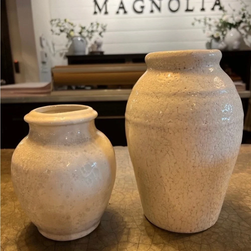 Magnolia “Marie” Tall Distressed Crackle Ceramic Vase